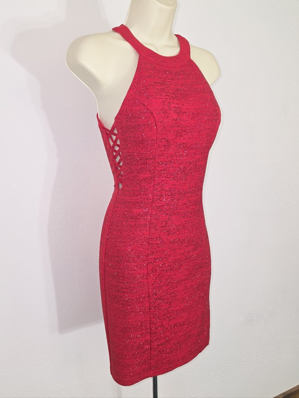 Honey and Rosie Dress Shimmery Halter Neckline Sleeveless Vibrant Red Size S - Picture 7 of 16